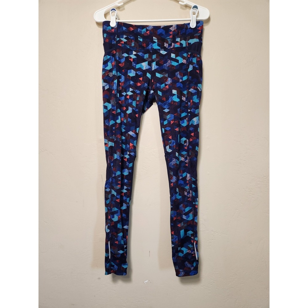 Athleta Be Free Leggings Womens Size Small Blue Geometric Triangular‎ Yoga